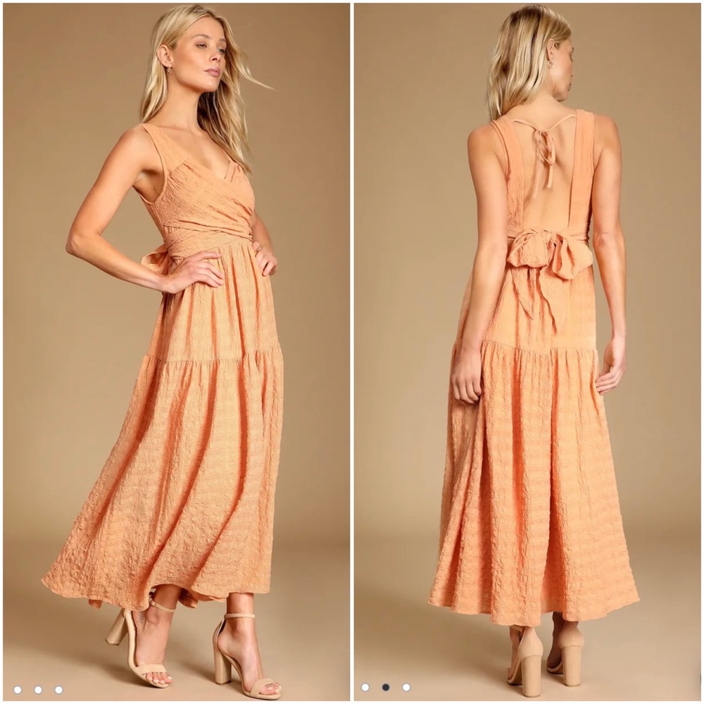 Lulus Peachy Tie-Back Ruffle Dress